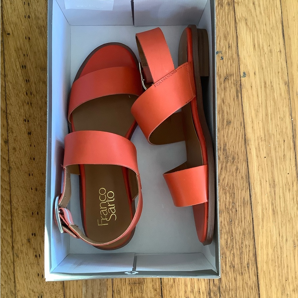 Franco Sarto Bold Orange Leather Sandals